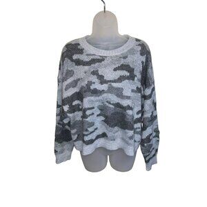 American Eagle Womens Gray Camo Knit Sweater Cropped Fit Size M Acrylic & Wool B